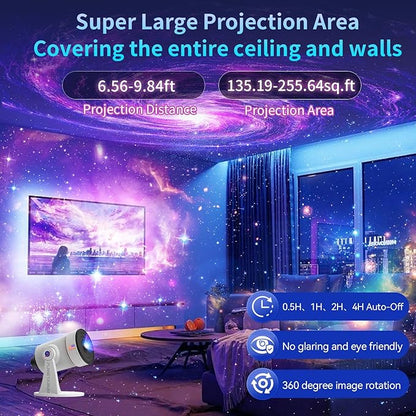Star Projector,Galaxy Projector Upgraded Clear Lens, 10 Realistic Planetarium Projector Slides Night Lights LED 8 Color for Bedroom, 360° Rotation, 1/2h Timer Function Ultra-Wide Ceiling Projector
