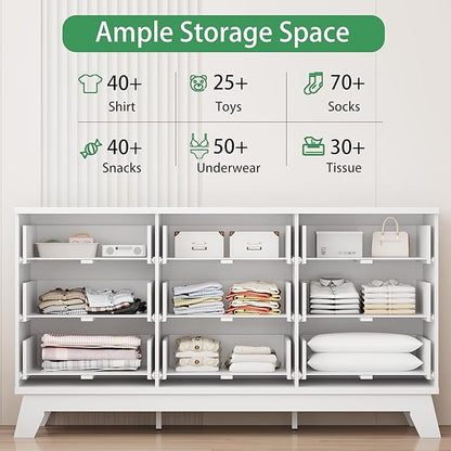 Xixini Fluted Dresser for Bedroom with 9 Drawers, 57" Wide Modern Chest of Drawers with Metal Handle, Wooden Dresser TV Stand, Wood Closet Clothes Storage Organizer for Living Room, Hallway, White