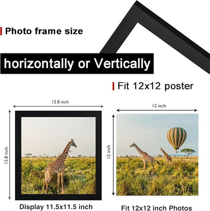 TKYGU 12x12 Picture Frame Set of 5, Black Wooden Frame 12x12 Square Wall Gallery Poster Photo frame with Durable Shatter Resistant Plexiglass,Horizontal and Vertical Formats for Wall Hanging best gift