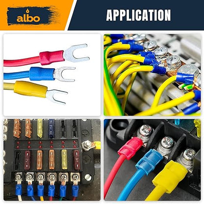200PCS Blue Heat Shrink Fork Spade Connectors #10 – 16-14 AWG Tinned Copper Terminals, Waterproof Wire Crimp Kit for Automotive, Marine, Speaker & Electrical Wiring