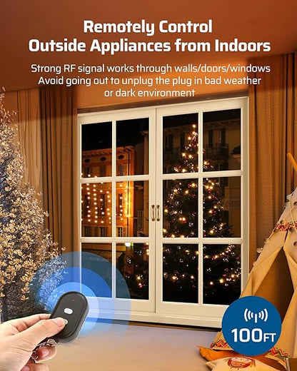 DEWENWILS Outdoor Wireless Remote Control Outlet, 15 amp Heavy Duty Weatherproof Remote Controlled Light Switch for Lights String Lights, 100 Feet Range, UL Listed