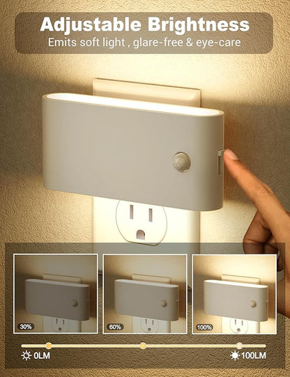 JandCase Motion Senor Night Light,2 Pack Night Lights Plug into Wall, 0-100 LM Dimmable Plug in Nightlight, LED Night Light, 3000K Warm White for Bedroom Bathroom Hallway Home Decor