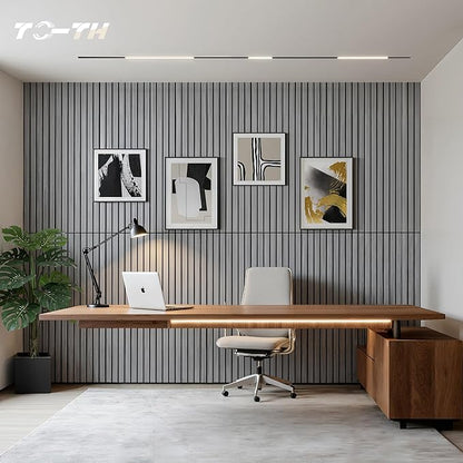 TO-TH Wood-Look Acoustic Wall Panels, 10 Pack 47.2” x 23.6” Sound Panels, Decorative Wood Panels for Wall Sound Dampening Panels for Home, Office, Basement, Gray Oak with Mitered Edges