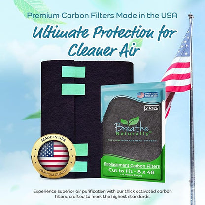 Breathe Naturally Universal Cut To Fit Carbon Activated Air Filter - Replacement Charcoal Filters - Pre Filter Carbon Sheet for Air Purifier, Vent Filters & More - Made in USA (Pack of 2, 8x48)