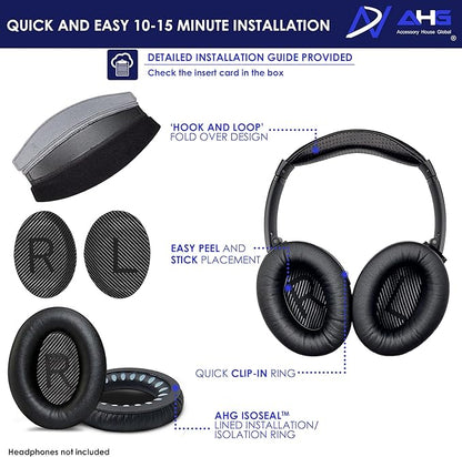 Replacement QC35 / QC35 ii earpads and QC35 Headband / QC35 ii Headband V3 pad Cushion Compatible with Bose QuietComfort 35 (QC35) and Bose QuietComfort 35 ii (QC35 ii) (AHG-QC35-COMBO-SHPSKN-HB)