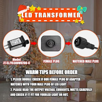 24V 0.25A LED Controller with Extension Cord, Replacement Model JT-DC240V025-C Class 2 Power Supply IP44 LED Light Controller Low Voltage Transformer for Halloween Christmas Holiday String Light