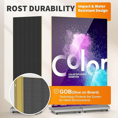 JASZDOT 80" Seamless Splicing LED Display, Foldable Poster Screen with P1.86 Digital Signage Display LED Totem with USB/HDMI/WiFi/Remote