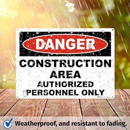 Brimar 14"x10" Danger Construction Area Safety Sign - Aluminum, Weatherproof, Clear Rules and Guidelines, Essential Safety Signage for Construction Sites.
