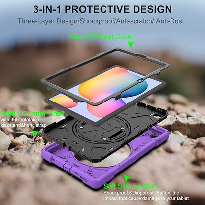 BRAECN for Galaxy Tab S6 Lite Case 10.4'' 2024,Rugged Protective Kids Case with Kickstand, Shoulder Strap, Hand Strap, S Pen Holder for Samsung Galaxy Tab S6 Lite 10.4“2024/2022/2020 -Purple