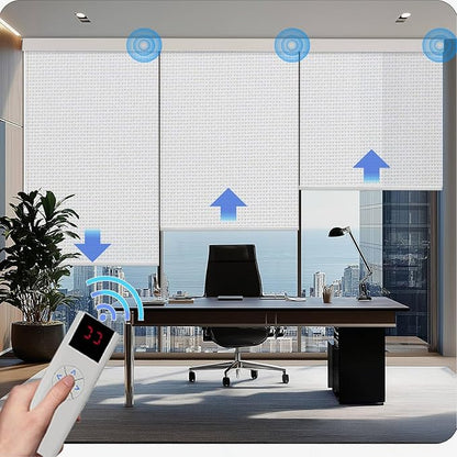 COOLWINDS Motorized Blinds with Remote Cordless Automatic Motorized Shades Custom Blinds for Windows Smart Curtains Compatible with Alexa Google Home(Solar White,W47 x H72in)