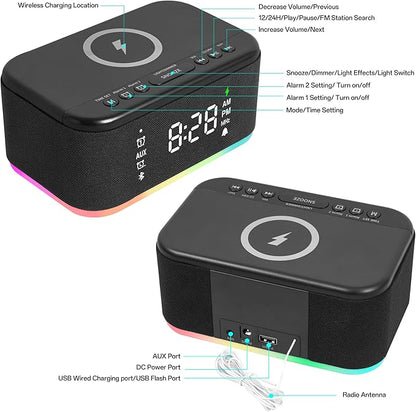 Bluetooth Alarm Clock Radio Bedroom, Digital Dual Alarm Clock Bedroom, Up to 10 Alarms Clock Night Light Speaker App/Button Control FM Charge Snooze Adjustable Brightness Dim 12/24H, Matte Black
