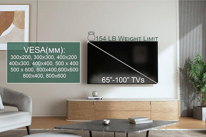 ynVISION.DESIGN Heavy Duty TV Wall Mount for 65–100” TVs, XXL Full Motion Bracket Extends 31.5”, Tilt Swivel Leveling, 154 lbs Capacity, Max VESA 800x600, Fits Flat, LED, LCD, OLED, 4K, Smart TVs
