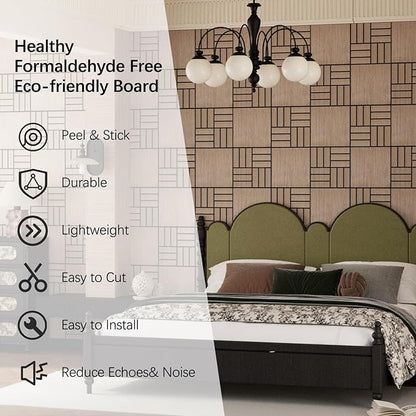 ARMURO 4 Packs Acoustic Wall Panels - Self-Adhesive 3D Wood Slat Wall Panel- Peel and Stick Sound Absorbing Panels for Noise Reducing - Feature Wall Decor for Home & Office