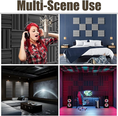 18 Pack Sound Proof Foam Panels for Walls, 12" x 12" x 2" Self-Adhesive Acoustic Panels, High-Density Soundproof Wall Panels for Studio Home and Ceilings (Black)