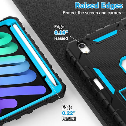 Grifobes Case for iPad Mini 7 (A17 Pro) 2024 / Mini 6 2021 8.3 inch, Heavy Duty Shockproof Rugged Cover with Pencil Holder Stand, for I Pad Mini 7th/6th Gen 8.3" Case for Kids Boys (Black+Blue)