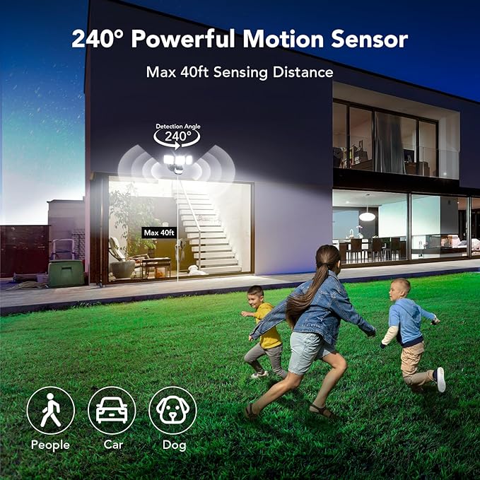 OREiN Motion Sensor Outdoor Flood Light, 26W 3500LM LED Security Light, 240° 40FT Detection, Dusk to Dawn/Auto/Test Modes, IP65 Waterproof for Garage, Yard, Porch, Driveway (Hardwired)