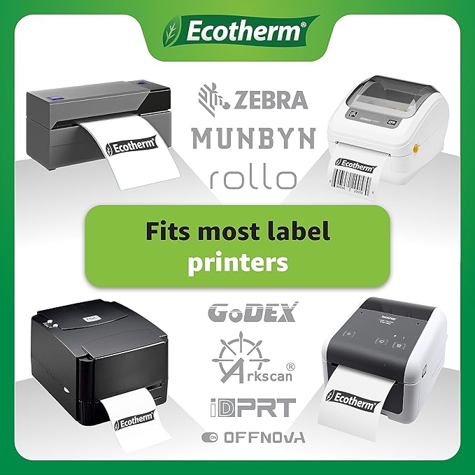 2.25" x .5" Thermal Labels | 4 Rolls | 13840 Labels | fits Zebra, Munbyn, Rollo, Godex, Arkscan, iDPRT, Offnova Thermal Label Printers and More | Blank White Adhesive Stickers by Ecotherm