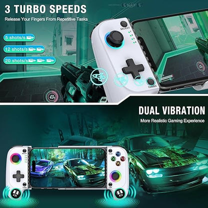 【Anti-Drift & Fast-Connect】Wireless Game Controller for iPhone/Android | Hall Joysticks Bluetooth Phone Controller, For Cloud Gaming, Genshin Impact, PUBG, Roblox, Call of Duty Mobile Gamers,White