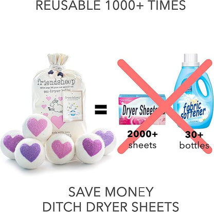Friendsheep Wool Dryer Balls, Organic Reusable Fabric Softener Alternative for Laundry, Handmade, Fair Trade, Hypoallergenic, Eco-Friendly, Plastic-Free (6 Pack XL – Lovely Day)