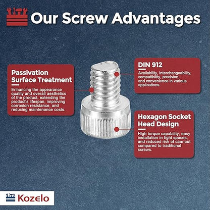 Kozelo 40pcs Socket Head Cap Screws - [M6-1 x 8mm] 304 Stainless Steel Allen Socket Drive for Electrical Motor 3D Printing Fan Engine Replacement Use, Silver