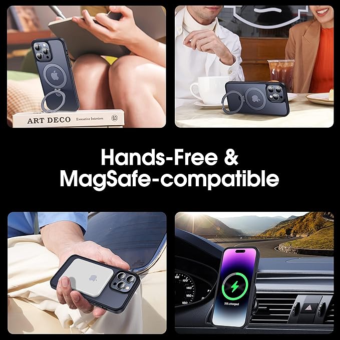 CASEKOO Designed for iPhone 14 Pro Max Case with Magnetic Invisible Stand [Military Drop Protection] [Compatible with MagSafe] Shockproof Slim Matte Translucent Promax Case 6.7 Inch, Black