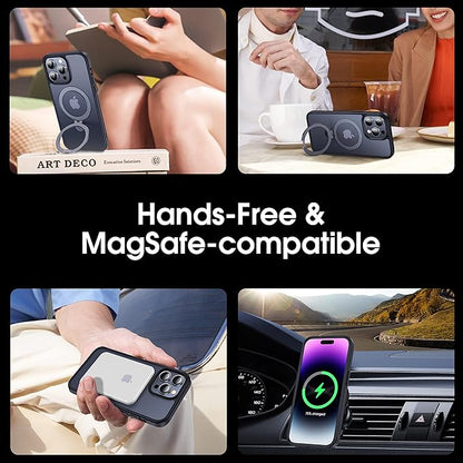 CASEKOO Designed for iPhone 14 Pro Max Case with Magnetic Invisible Stand [Military Drop Protection] [Compatible with MagSafe] Shockproof Slim Matte Translucent Promax Case 6.7 Inch, Black