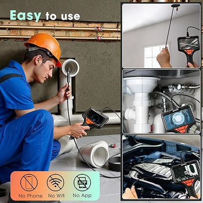 Epicmate Triple Lens Endoscope Camera with Light- 5" 1080P HD Handheld Borescope with 50FT Semi-Rigid Cable, Waterproof Sewer Inspection Camera with 32GB Card, Drain Plumbing Camera & Gifts for Men