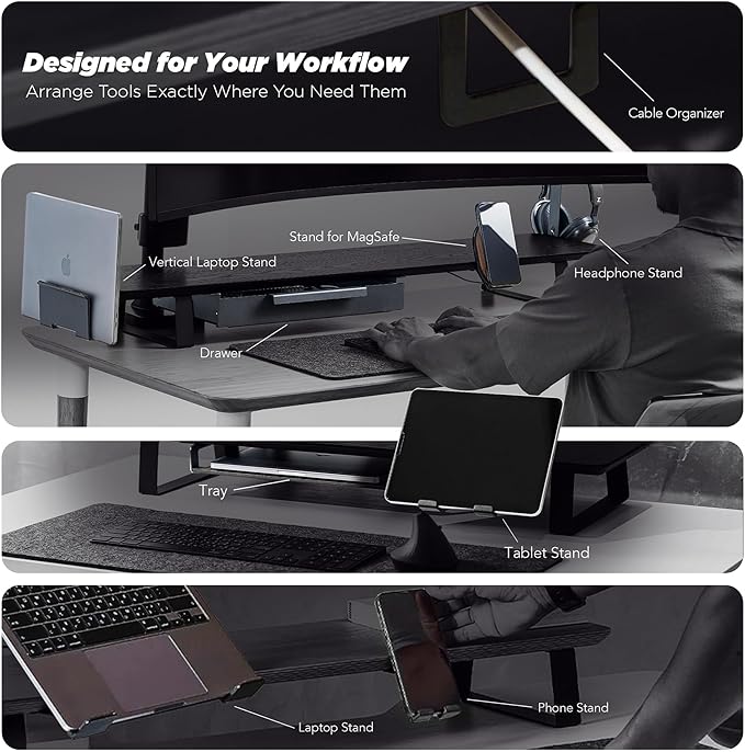 ULTRARM Moodular Add-ons Vertical Laptop Tray [Accessory Only - Requires Moodular Wooden Monitor Stand Slide Rails for Use] Black MSA-VLT