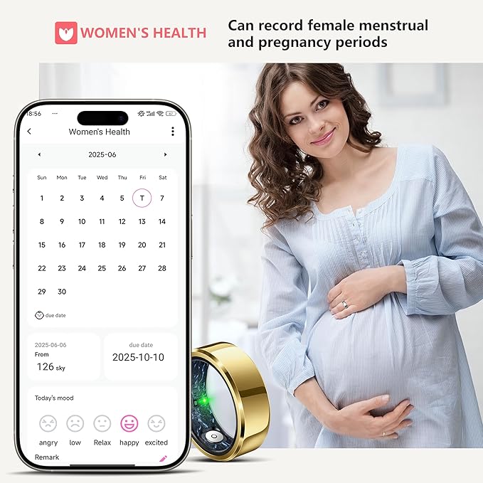 RIFESI Smart Ring for Women Men, Fashion Minimalist Fitness Ring & Sleep Tracker Ring with Heart Rate, Blood Pressure,5ATM Waterproof Health Ring, No Subscription, Gifts for Women Men Gift (Gold,12)