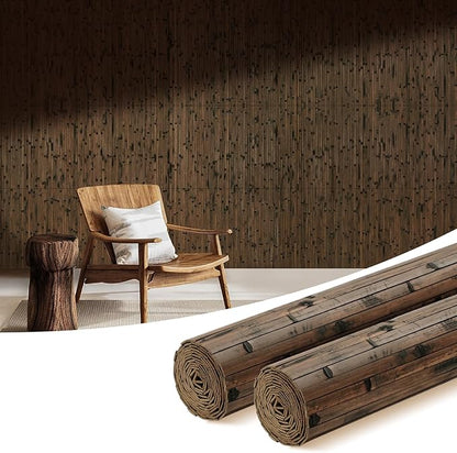 OUZUGIE 2 Pack 96x24 Inch Natural Bamboo Wall Panel – Brown Burned Pole Wrap Paneling for Walls, Ceilings, Cabinets, Furniture – Ideal for Bedroom, Living Room & Office DIY Decor