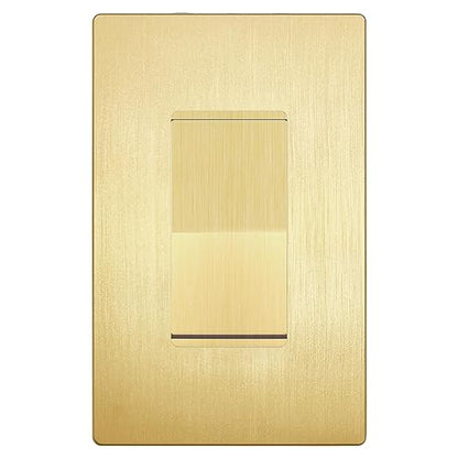 LIDER Brushed Gold Minimalist Design Decorator Switch with Screwless Wall Plate, Frameless Wall Light Switch, On/Off Rocker Switch, Single Pole, Residential Grade, 3 Wire, 15A 120-277VAC
