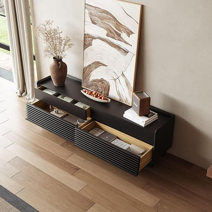 POVISON Fully-Assembled Mid Century Modern TV Stand with Legs, Wood Media Console with Adjustable LED Light for 65-inch TVs, Entertainment Center with Storage for Living Room
