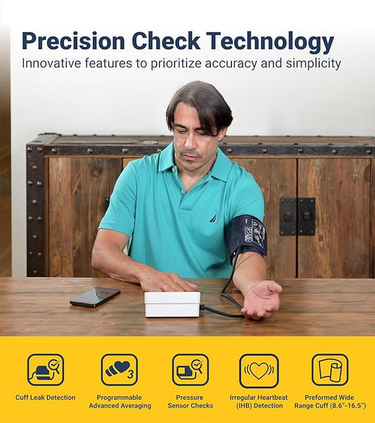 A&D Medical Precision Check Pro Blood Pressure Monitor for Home Use with Bluetooth UA-910BLE - Wide Range Cuff (8.6-16.5" / 22-42cm), 4 Users, iOS & Android Compatible, AC Adapter & Carrying Case