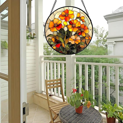 CRISGIF Stained Glass Window Hanging - Orange Marigolds Flowers Suncatcher for Door Garden Yard Sun Catchers Decor Christmas Mother's Day Birthday Gifts for Women Mom Nana Girlfriend Men 9.8 in
