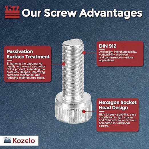 Kozelo 25pcs Socket Head Cap Screws - [M6-1 x 18mm] 304 Stainless Steel Allen Socket Drive for Electrical Motor 3D Printing Fan Engine Replacement Use, Silver