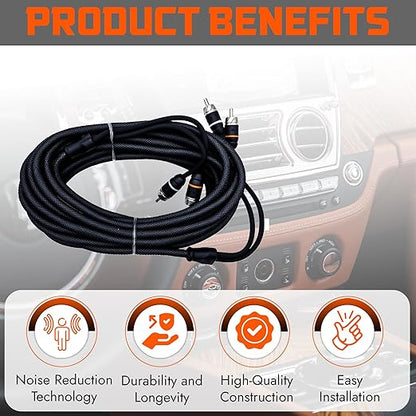 Elite Audio Premium Series 20ft. 2-Channel Car Audio RCA Cable – Double Shielded, Oxygen Free Copper, Noise Reducing Audio Cable for Amplifiers, Subwoofers, Speakers, and Processors – PRM20