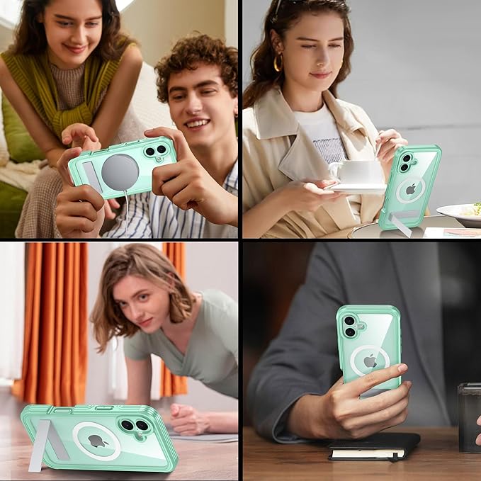 Magnetic & Stand for iPhone 16 Plus Case Built-in Privacy Screen Protector[360° Full Body Protection][Fit for Magsafe][Lens Protector] Heavy Duty Shockproof Phone Case for iPhone 16 Plus Green
