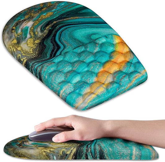 BOCHEERY Ergonomic Mouse Pad Wrist Support,Upgrade Mousepad with Massage Design,Non-Slip PU Base Desktop Mouse Pads for Pain Relief, Computer, Office & Home,12 x 8 in（F-Golden Green Marble）
