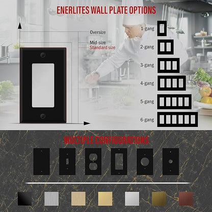 ENERLITES Decorator Switch Metal Wall Plate, Outlet Cover, Corrosion Resistant, Standard Size 1-Gang 4.50" x 2.76", Powder Coated Stamped Steel, 7731-BM, Black Matte