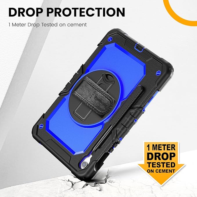 Timecity Case for Samsung Galaxy Tab S10 FE/ S9 FE 5G 10.9 Inch/ S9 11 Inch - Heavy Duty Protective Cover with Screen Protector, Rotating Stand, Shoulder Strap, S Pen Holder | Kids-Friendly, Dark Blue