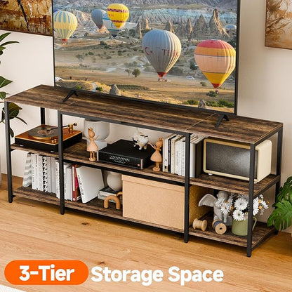 Aquzee 65 inch TV Stand, Entertainment Center for 40" 55" 60" 65" Television, Wood & Metal TV Console Table,Single Shelf Load 210lbs, 3Tiers Storage Rustic Television Stands, for Living Room Bedroom