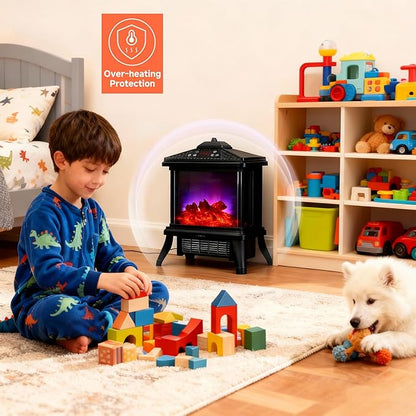 18-inch Freestanding Electric Fireplace, Equipped with 1500W/1650W Electric Wood Fireplace Flame Effect, Featuring Realistic Flames, 3-Second Quick Heating, Remote Control, and Adjustable Lighting