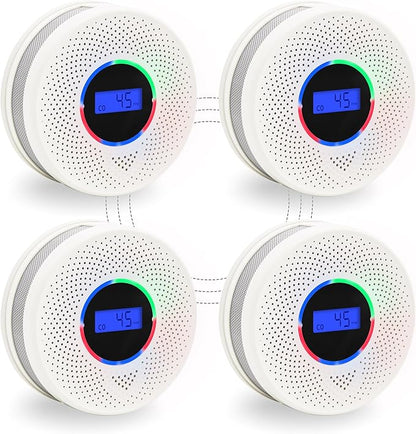 Kesymo 4Pack Upgraded Interlinked Smoke Carbon Monoxide Detector, Battery Powered&Wireless Interconnected Smoke and CO Alarm, Transmission Range of Over 820 ft (Includes Battery)