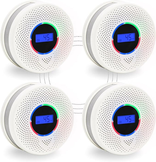Kesymo 4Pack Upgraded Interlinked Smoke Carbon Monoxide Detector, Battery Powered&Wireless Interconnected Smoke and CO Alarm, Transmission Range of Over 820 ft (Includes Battery)