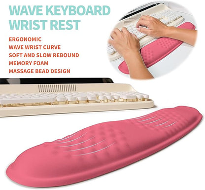 KUOSGM 2-in-1 Ergonomic Set, Wave Rise Keyboard Wrist Rest and Massage Bulge Slope Mouse Pad Wrist Support, Cushion Memory Foam Integrated to Relieve Wrist Pain, Muskmelon Pink