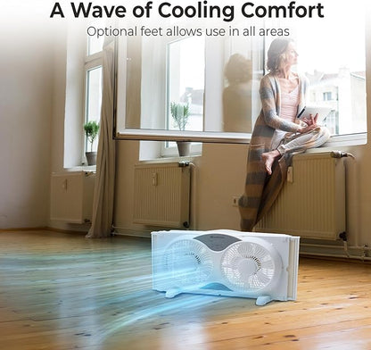Comfort Zone Twin Window Fan with Remote Control, Removable Cover, Reversible, 9 inch, 3 Speed, 3 Function, Expandable, Exhaust, Airflow 8.40 ft/sec, Ideal for Home, Kitchen, Bedroom & Office, CZ310R