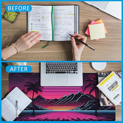EOBKLAX Mouse Pad,Retro Sunset Desk Mat for Desktop,Desk Pad with Non-Slip Base and Stitched Edge,Extended Mousepad for Office and Home 35.4X15.7 Inch
