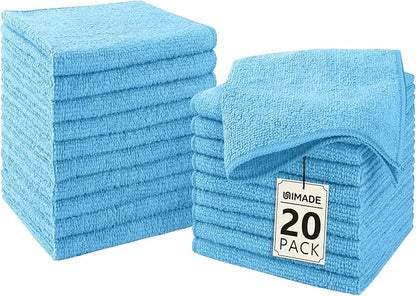 UNIMADE Washcloths - 20 Pack - Face Towels (12" x 12"), Highly Soft Wash Cloths and Hand Towels, Fast Drying Multi-Purpose Microfiber Cleansing Cloths for Bathroom, Hotel, Spa, and Salon - Blue