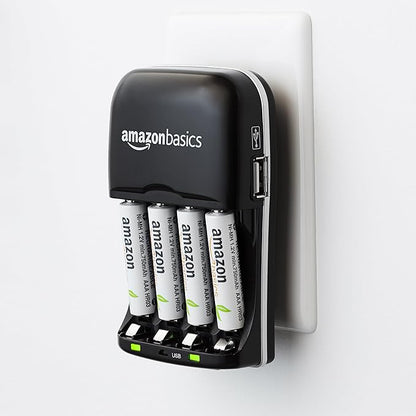 Amazon Basics Rechargeable Battery Charger for AA & AAA Nickel-Metal Hydride (NiMH) Batteries with USB Charging Port, Black