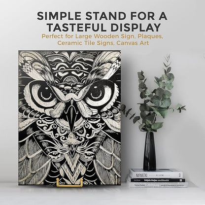 TR-LIFE 10 Inch Large Plate Stands/Holder for Display - Metal Picture Frame Holder Stand + Small Easels for Decorative Plate, Platter, Book, Plaques, Photo, Tabletop Art (Gold 2 Pack)